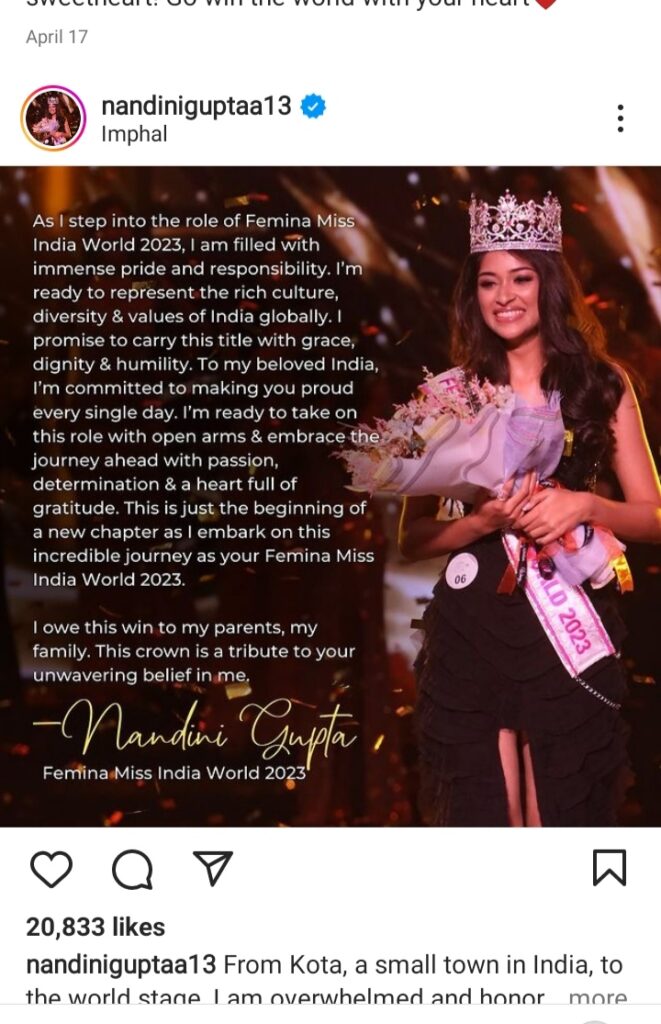 Nandini gupta Miss India 2023